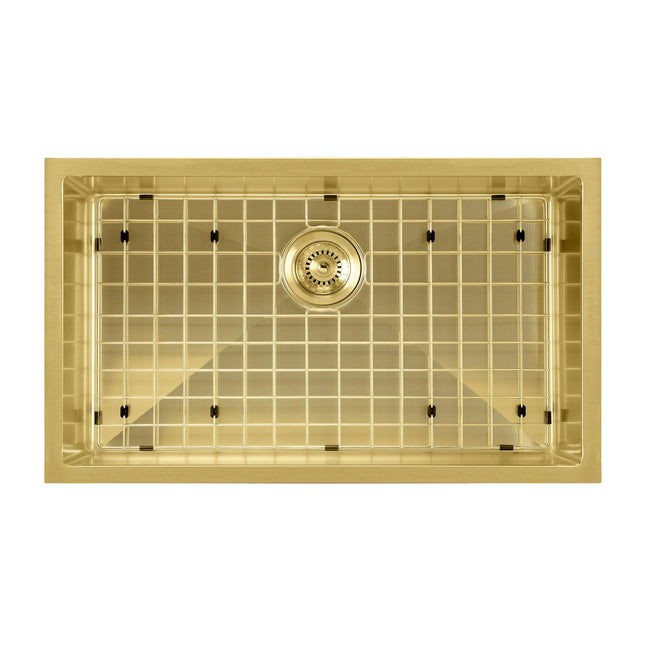 Noah Plus 16 gauge Single Bowl Linen Textured Dual-Mount Sink Set in Brass Finish,WHNPL2918-B Whitehaus