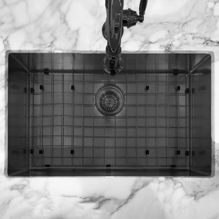 Noah Plus 16 gauge-Matte Black- Single Bowl Matte Textured Dual-Mount Sink Set,WHNPL2918-MBLK Whitehaus