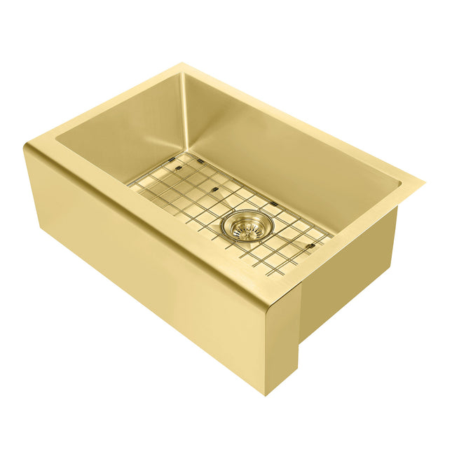 Noah Plus 16 gauge-Brass Finish- Single Bowl Undermount Sink Set with a seamless customized front Apron,WHNPL3020-B Whitehaus