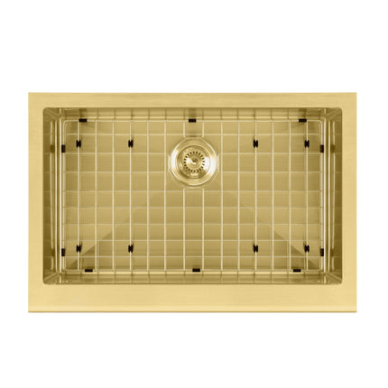 Noah Plus 16 gauge-Brass Finish- Single Bowl Undermount Sink Set with a seamless customized front Apron,WHNPL3020-B Whitehaus