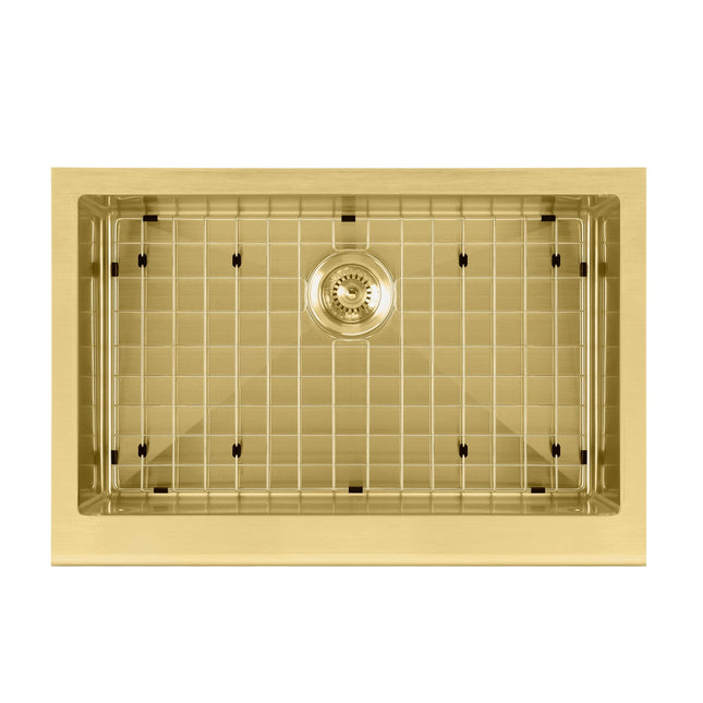 Noah Plus 16 gauge-Brass Finish- Single Bowl Undermount Sink Set with a seamless customized front Apron,WHNPL3020-B Whitehaus