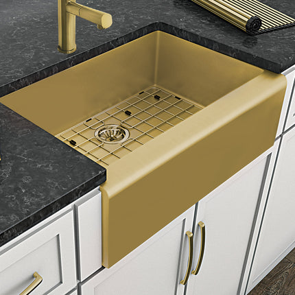 Noah Plus 16 gauge-Brass Finish- Single Bowl Undermount Sink Set with a seamless customized front Apron,WHNPL3020-B Whitehaus