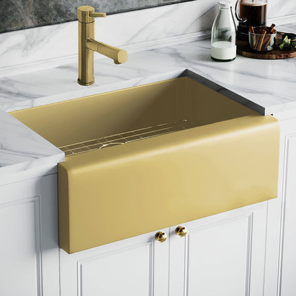 Noah Plus 16 gauge-Brass Finish- Single Bowl Undermount Sink Set with a seamless customized front Apron,WHNPL3020-B Whitehaus