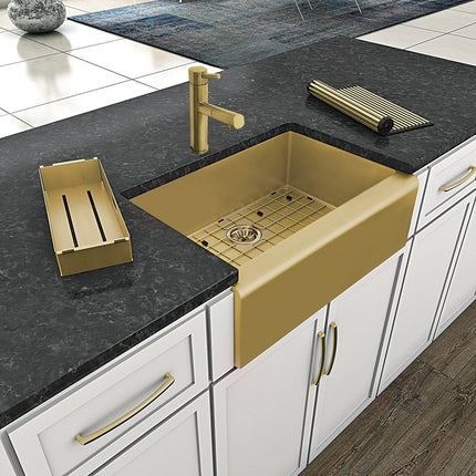 Noah Plus 16 gauge-Brass Finish- Single Bowl Undermount Sink Set with a seamless customized front Apron,WHNPL3020-B Whitehaus