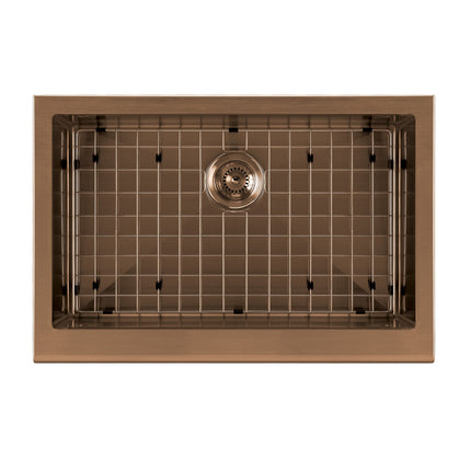 Whitehaus Noah Plus 16 gauge-Copper Finish- Single Bowl Undermount Sink Set with a seamless customized front Apron,WHNPL3020-CO Whitehaus