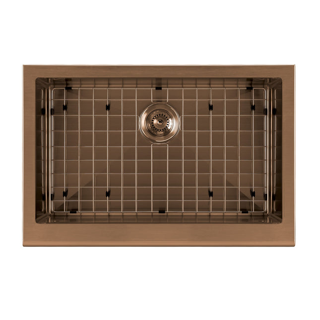 Whitehaus Noah Plus 16 gauge-Copper Finish- Single Bowl Undermount Sink Set with a seamless customized front Apron,WHNPL3020-CO Whitehaus