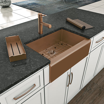 Whitehaus Noah Plus 16 gauge-Copper Finish- Single Bowl Undermount Sink Set with a seamless customized front Apron,WHNPL3020-CO Whitehaus