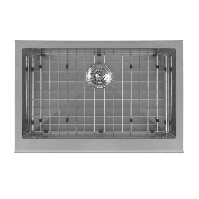 Whitehaus WHNPL3020-GM-Gun Metal Finish- Noah Plus 16 gauge Single Bowl Undermount Sink Set with a seamless customized front Apron Whitehaus