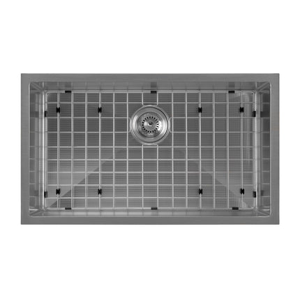 Whitehaus Noah Plus 16 Gauge Single Bowl Linen Textured Dual-Mount Sink Set - WHNPL3318-GM Whitehaus