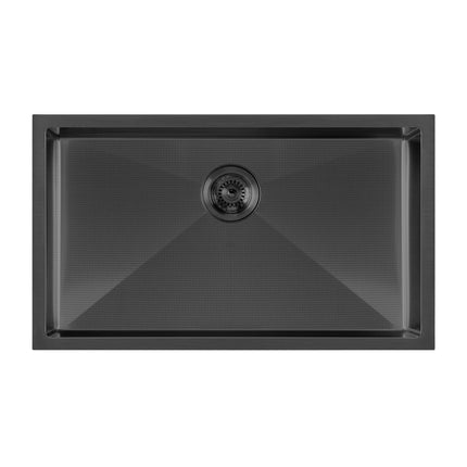 Whitehaus Noah Plus 16 Gauge Single Bowl Linen Textured Dual-Mount Sink Set - WHNPL3318-MBLK Whitehaus