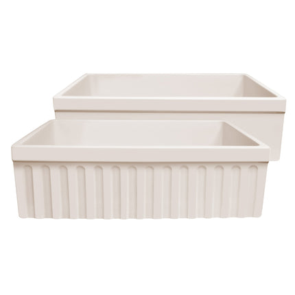 Whitehaus Farmhaus Fireclay Quatro Alcove Reversible Sink With A Fluted Front Apron And Decorative 2 1/2" Lip On One Side - WHQ330-BISCUIT Whitehaus