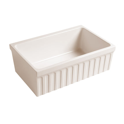 Whitehaus Farmhaus Fireclay Quatro Alcove Reversible Sink With A Fluted Front Apron And Decorative 2 1/2" Lip On One Side - WHQ330-BISCUIT Whitehaus