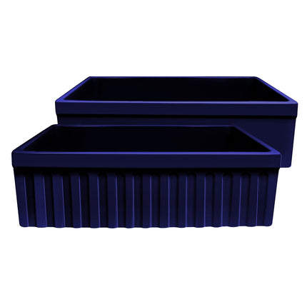 Whitehaus Farmhaus Fireclay Quatro Alcove Reversible Sink With A Fluted Front Apron And Decorative 2 1/2" Lip On One Side - WHQ330-BLUE Whitehaus