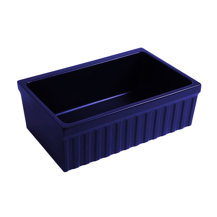 Whitehaus Farmhaus Fireclay Quatro Alcove Reversible Sink With A Fluted Front Apron And Decorative 2 1/2" Lip On One Side - WHQ330-BLUE Whitehaus