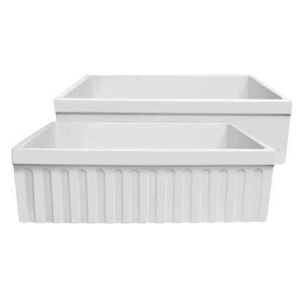 Whitehaus Farmhaus Fireclay Quatro Alcove Reversible Sink With A Fluted Front Apron And Decorative 2 1/2" Lip On One Side - WHQ330-WHITE Whitehaus