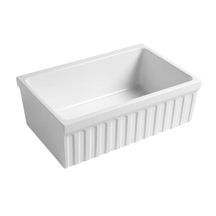 Whitehaus Farmhaus Fireclay Quatro Alcove Reversible Sink With A Fluted Front Apron And Decorative 2 1/2" Lip On One Side - WHQ330-WHITE Whitehaus