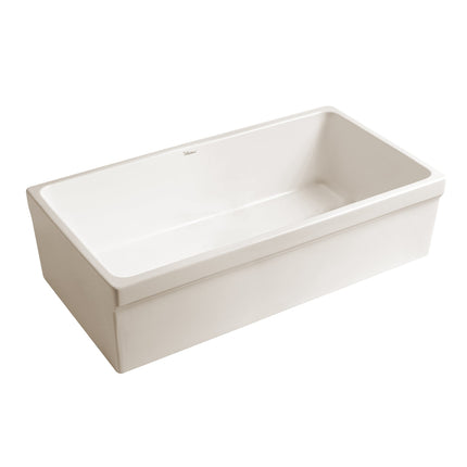 Whitehaus Farmhaus Fireclay Quatro Alcove Large Reversible Sink With Decorative 2 1/2" Lip On One Side - WHQ536-BISCUIT Whitehaus