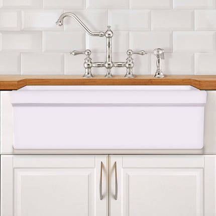 Whitehaus Farmhaus Fireclay Quatro Alcove Large Reversible Sink With Decorative 2 1/2" Lip On One Side - WHQ536-WHITE Whitehaus