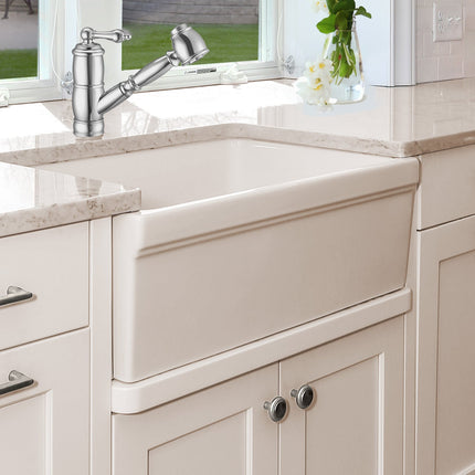 Whitehaus Glencove Fireclay 30" Reversible Sink With Elegant Beveled Front Apron On One Side - WHQ5530-BISCUIT Whitehaus