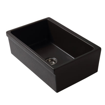 Whitehaus Glencove Fireclay 30" Reversible Sink With Elegant Beveled Front Apron On One Side - WHQ5530-BLACK Whitehaus
