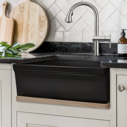 Whitehaus Glencove Fireclay 30" Reversible Sink With Elegant Beveled Front Apron On One Side - WHQ5530-BLACK Whitehaus