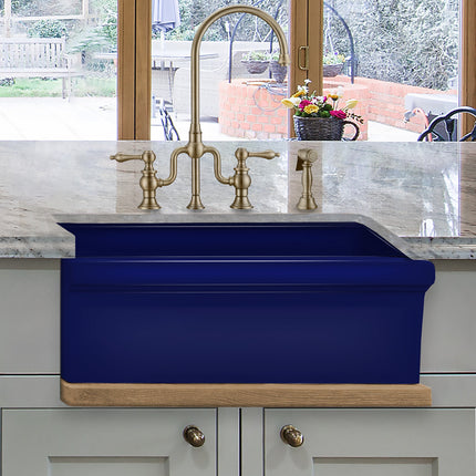 Whitehaus Glencove Fireclay 30" Reversible Sink With Elegant Beveled Front Apron On One Side - WHQ5530-BLUE Whitehaus