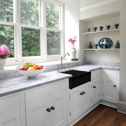 Whitehaus Glencove 30" Reversible Matte Kitchen Fireclay Sink With Elegant Beveled Front Apron On One Side - WHQ5530-M-BLACK Whitehaus