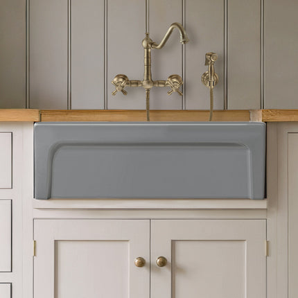 Whitehaus Glencove 30" Reversible Matte Kitchen Fireclay Sink With Elegant Beveled Front Apron On One Side - WHQ5530-M-CEMENT Whitehaus