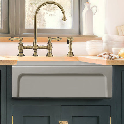 Whitehaus Glencove 30" Reversible Matte Kitchen Fireclay Sink With Elegant Beveled Front Apron On One Side - WHQ5530-M-LIGHTCEMENT Whitehaus