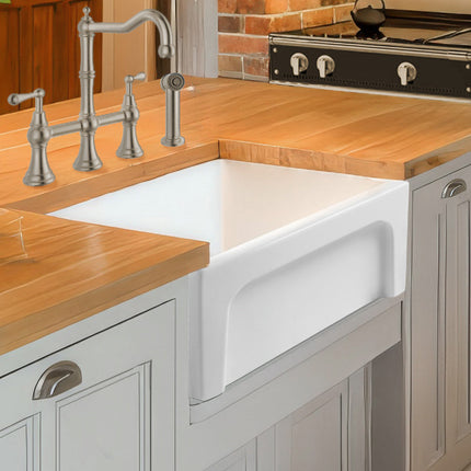 Whitehaus Glencove 30" Reversible Matte Kitchen Fireclay Sink With Elegant Beveled Front Apron On One Side - WHQ5530-M-WHITE Whitehaus