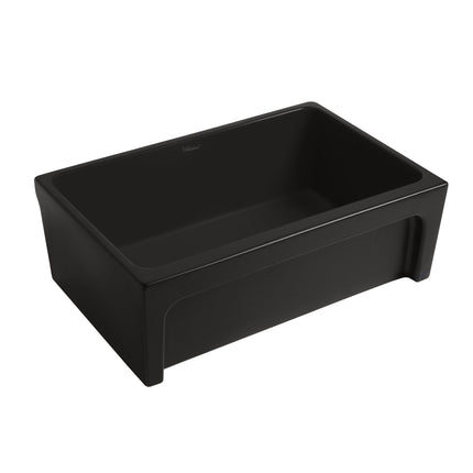 Whitehaus Glencove 30" Reversible Matte Kitchen Fireclay Sink With Elegant Beveled Front Apron On One Side - WHQ5530-M-BLACK Whitehaus