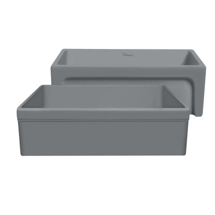 Whitehaus Glencove 30" Reversible Matte Kitchen Fireclay Sink With Elegant Beveled Front Apron On One Side - WHQ5530-M-CEMENT Whitehaus