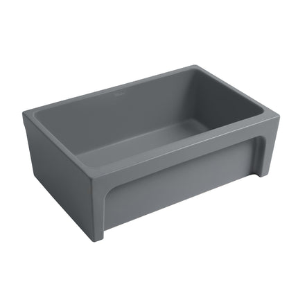 Whitehaus Glencove 30" Reversible Matte Kitchen Fireclay Sink With Elegant Beveled Front Apron On One Side - WHQ5530-M-CEMENT Whitehaus