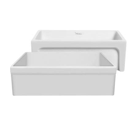 Whitehaus Glencove 30" Reversible Matte Kitchen Fireclay Sink With Elegant Beveled Front Apron On One Side - WHQ5530-M-WHITE Whitehaus