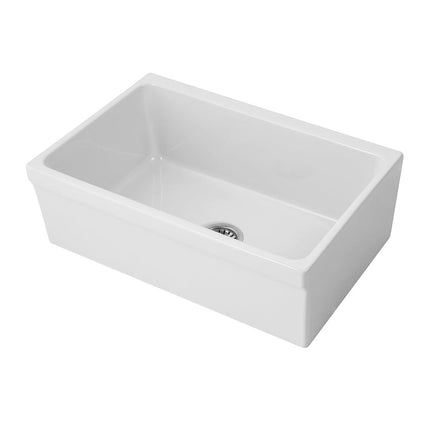 Whitehaus Glencove Fireclay 30" Reversible Sink With Elegant Beveled Front Apron On One Side Decorative 2" Lip Plain On Opposite Side - WHQ5530-WHITE Whitehaus