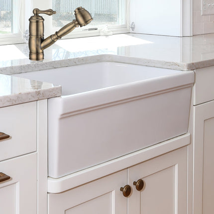 Whitehaus Glencove Fireclay 30" Reversible Sink With Elegant Beveled Front Apron On One Side Decorative 2" Lip Plain On Opposite Side - WHQ5530-WHITE Whitehaus
