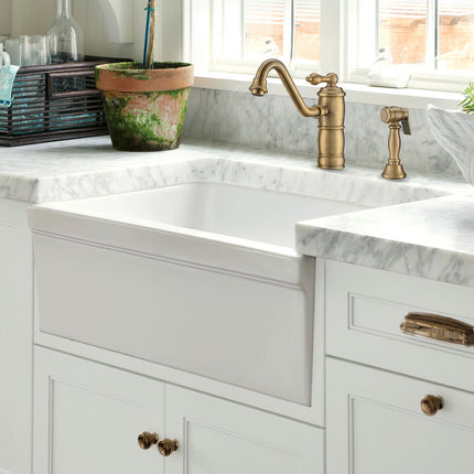 Whitehaus Glencove Fireclay 30" Reversible Sink With Elegant Beveled Front Apron On One Side Decorative 2" Lip Plain On Opposite Side - WHQ5530-WHITE Whitehaus