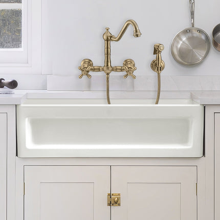 Whitehaus Shakerhaus 33" Reversible Kitchen Fireclay Sink With Shaker Design Front Apron On One Side - WHQ5550-BISCUIT Whitehaus