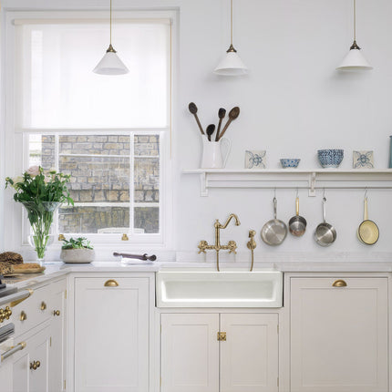 Whitehaus Shakerhaus 33" Reversible Kitchen Fireclay Sink With Shaker Design Front Apron On One Side - WHQ5550-BISCUIT Whitehaus