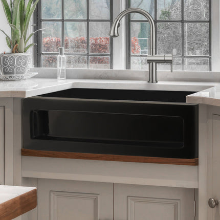 Whitehaus Shakerhaus 33" Reversible Kitchen Fireclay Sink With Shaker Design Front Apron On One Side - WHQ5550-BLACK Whitehaus