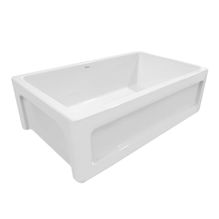Whitehaus Shakerhaus 33" Reversible Kitchen Fireclay Sink With Shaker Design Front Apron On One Side - WHQ5550-WHITE Whitehaus