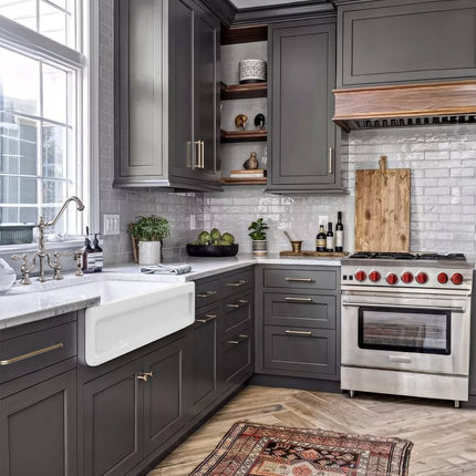 Whitehaus Shakerhaus 33" Reversible Kitchen Fireclay Sink With Shaker Design Front Apron On One Side - WHQ5550-WHITE Whitehaus