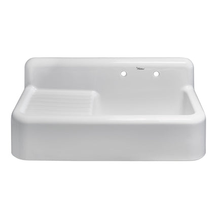 Whitehaus Heritage Front Apron Single Bowl Fireclay Sink With Integral Drainboard And High Backsplash - WHQD4220-WHITE Whitehaus