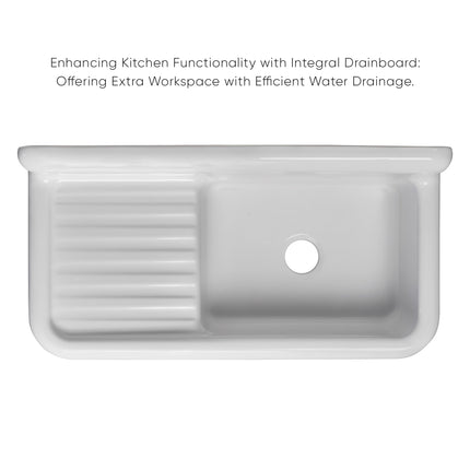 Whitehaus Heritage Front Apron Single Bowl Fireclay Sink With Integral Drainboard And High Backsplash - WHQD4220-WHITE Whitehaus
