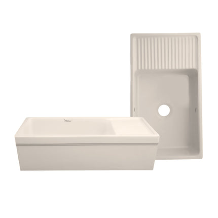 Whitehaus Farmhaus Fireclay Quatro Alcove Large Reversible Sink With Integral Drainboard - WHQD540-BISCUIT Whitehaus