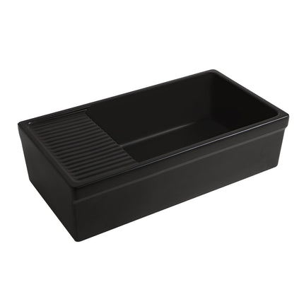 Whitehaus Farmhaus Quatro Alcove Large Reversible Matte Fireclay Kitchen Sink - WHQD540-M-BLACK Whitehaus