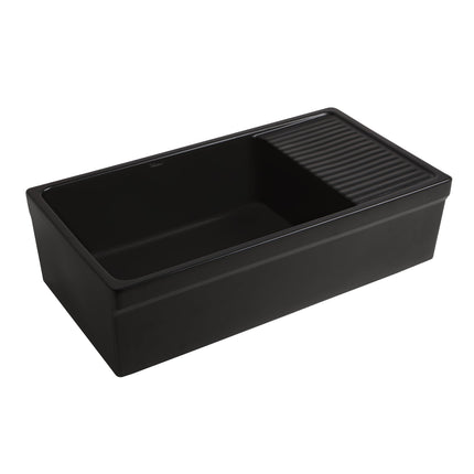 Whitehaus Farmhaus Quatro Alcove Large Reversible Matte Fireclay Kitchen Sink - WHQD540-M-BLACK Whitehaus