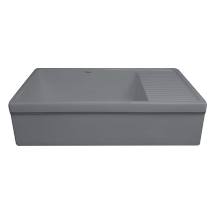 Whitehaus Farmhaus Quatro Alcove Large Reversible Matte Fireclay Kitchen Sink - WHQD540-M-CEMENT Whitehaus