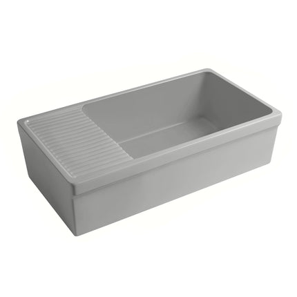 Whitehaus Farmhaus Quatro Alcove Large Reversible Matte Fireclay Kitchen Sink - WHQD540-M-LIGHTCEMENT Whitehaus