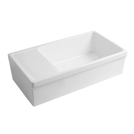 Whitehaus Farmhaus Quatro Alcove Large Reversible Matte Fireclay Kitchen Sink - WHQD540-M-WHITE Whitehaus
